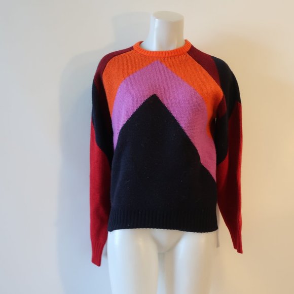 Victoria Beckham Sweaters - Womens Victoria Beckham Black, Orange, Red, Purple, Burgundy Chevron Sweater M*